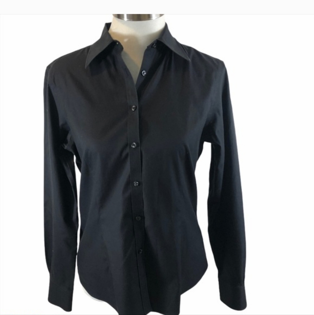 NEW Brook Brothers Women Black Cotton Blend Blouse Shirt Size XS